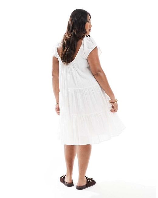 Vestito Midi Bohémien A Balze Con Scollo Rotondo di ONLY in White