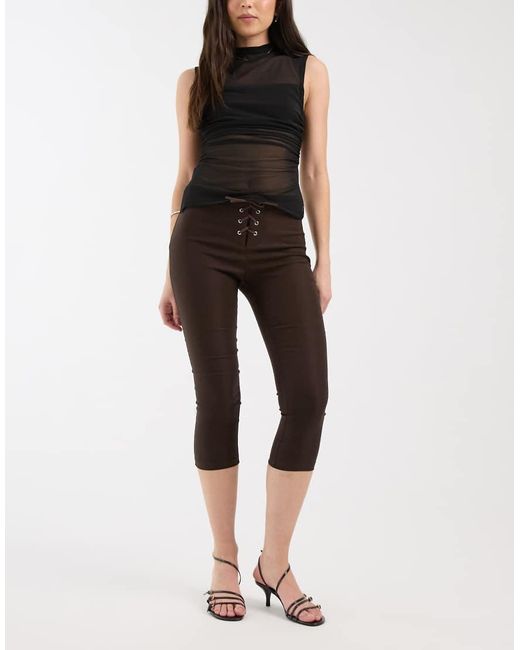 Motel Black Aelva Capri Lace Up Trousers