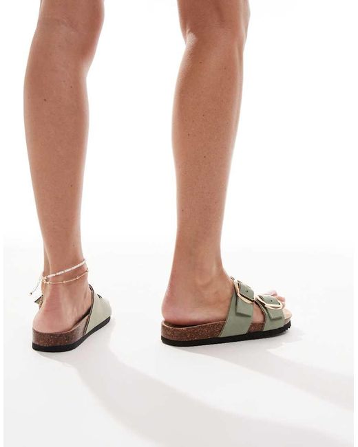 Sandali Menta Con Fibbie E Fascette Doppie di New Look in White