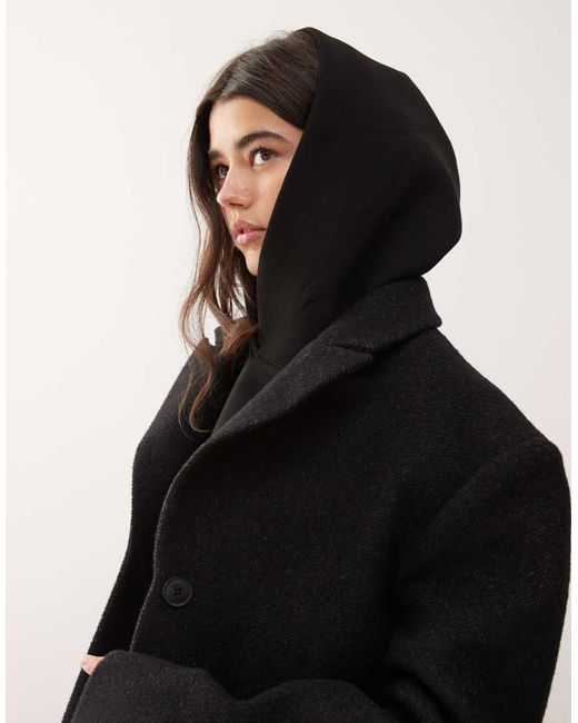 Weekday Black Wool Blend Oversized Coat With Exaggerated Shoulders