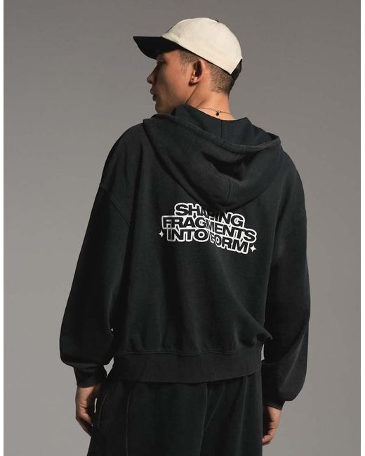 Bershka Gray Boxy Zip-up Print Sweatshirt for men