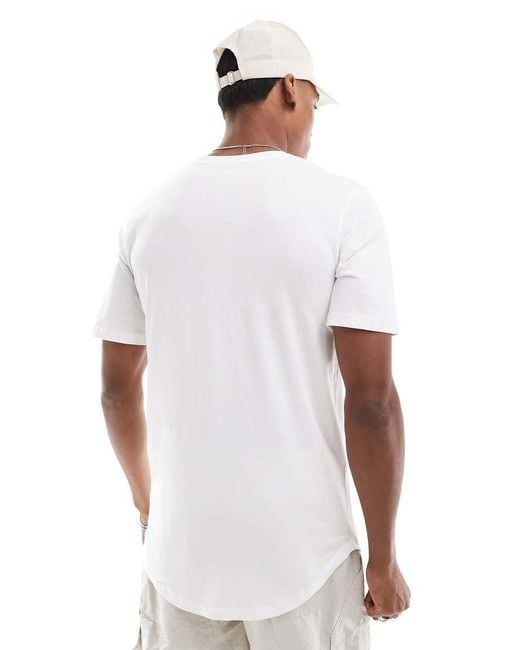 Jack & Jones White Essentials Longline T-shirt With Curve Hem for men