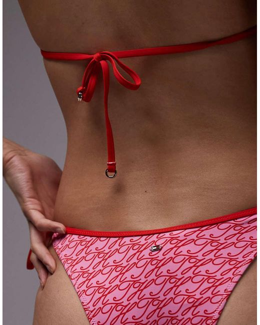 Tommy Hilfiger Red Resort Logo Print Side Tie Bikini Bottoms