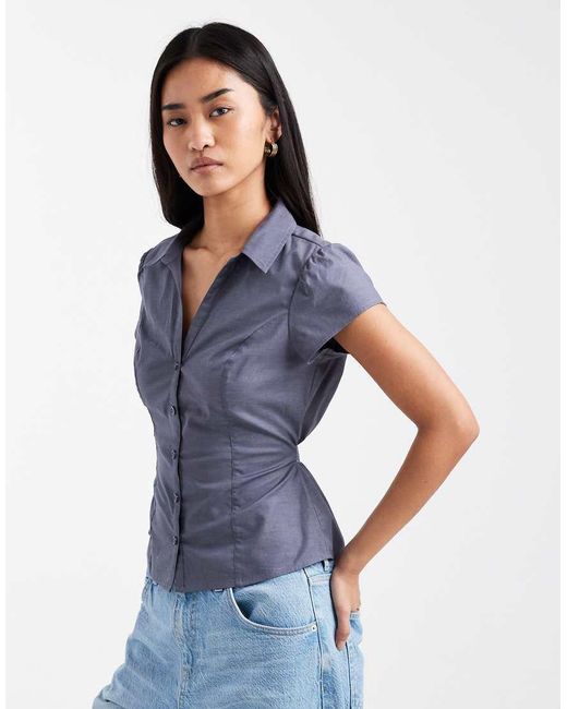 Hollister Blue Short Sleeve Bow Belt Shirt