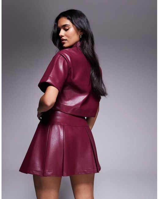 ASOS Red Co-Ord Leather Look Pleated Mini Skirt