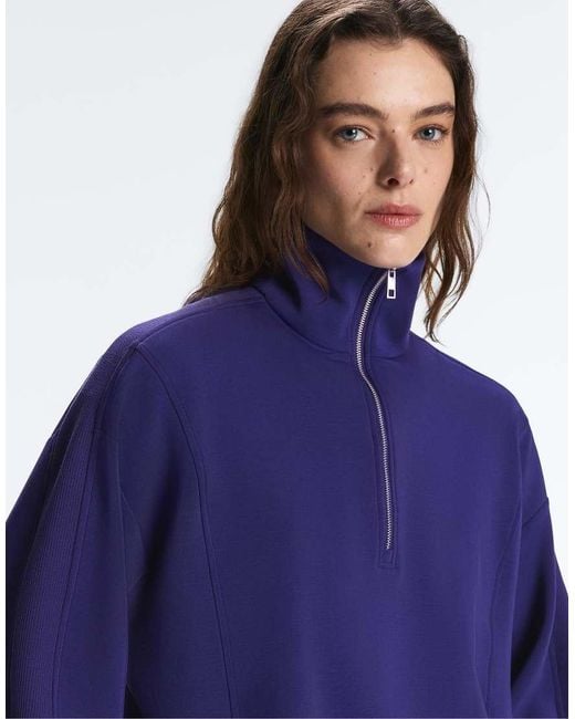 Oysho Blue Half-zip Sweatshirt With Brushed Modal