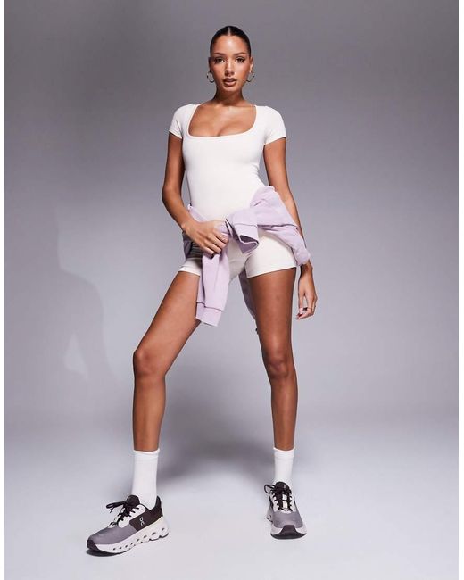 Bo&Tee White Bo+Tee Cap Sleeve Unitard