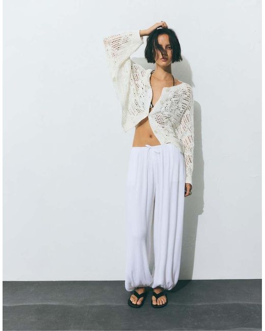 Pull&Bear White Cutwork Knit Cardigan