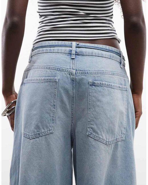 Reclaimed Vintage Blue Denim baggy Wide Jean With Tie Detail
