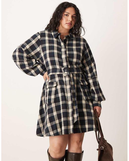 ASOS Brown Asos Design Curve Shirt Mini Dress With Belt