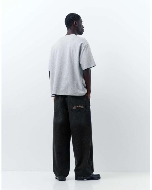 Pull&Bear White Embroidered Skater Jeans for men