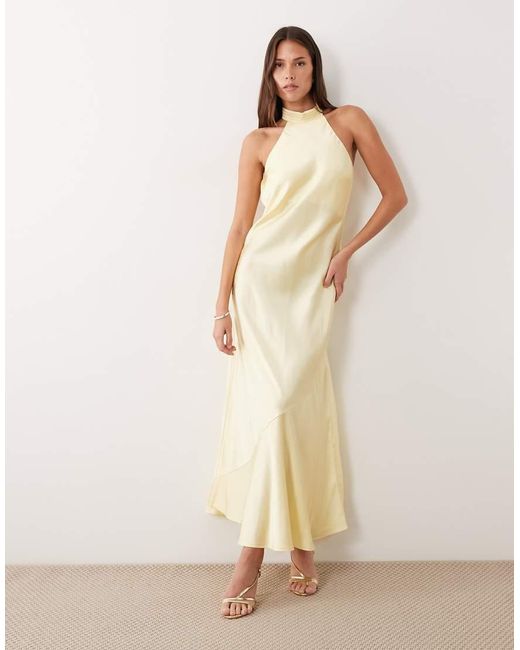 Vila Natural Halter Neck Backless Satin Maxi Dress