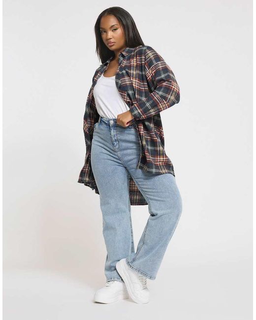 Yours Clothing Blue Check Oversized Shirt