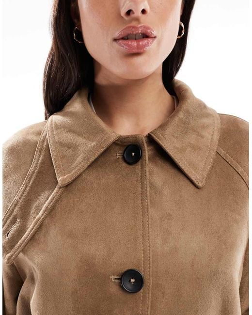 ASOS Natural Asos Design Tall Faux Suede Funnel Neck Trench Coat