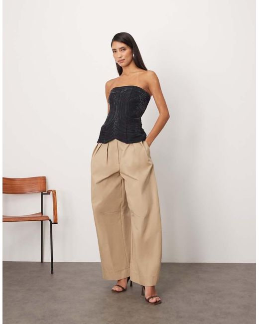 ARRANGE Blue Velvet Rouleau Embroidered Bandeau Top