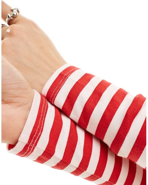 Motel Red Stripe Scoop Neck Long Sleeve Top