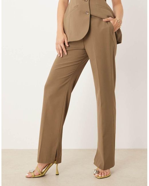 ASOS Natural Tailored Slim Straight Pants With Split