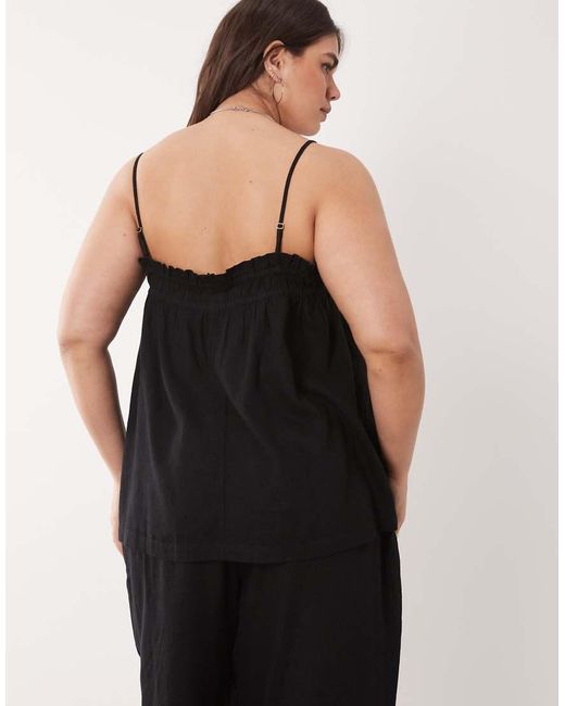 Nobody's Child Black Ruched Detail Linen Rich Cami Top Co-ord