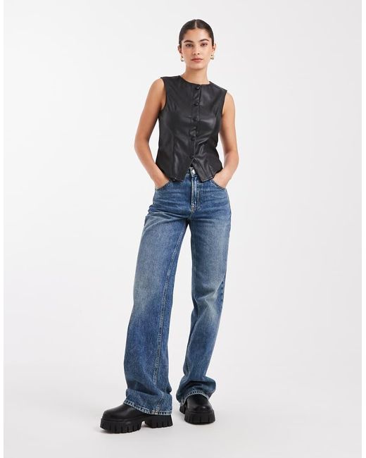 Miss Selfridge Blue Faux Leather Vest