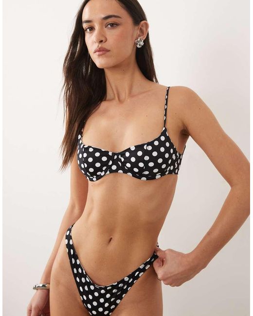 Mango Black Tie Back Polka Dot Bikini Top