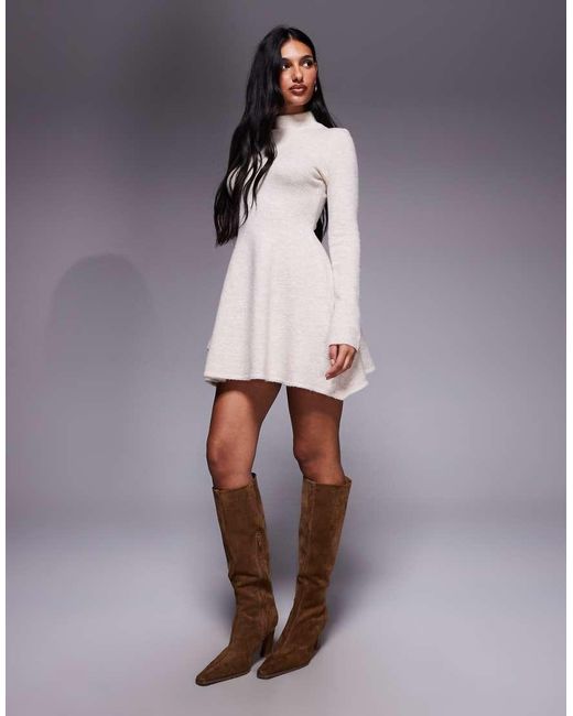 Kaiia Purple Exclusive Knitted High Neck Skater Mini Dress