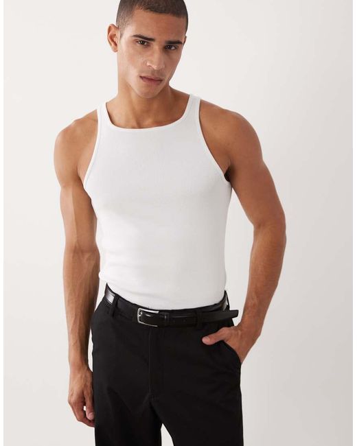 ASOS White Muscle Fit Vest With Square Neck for men
