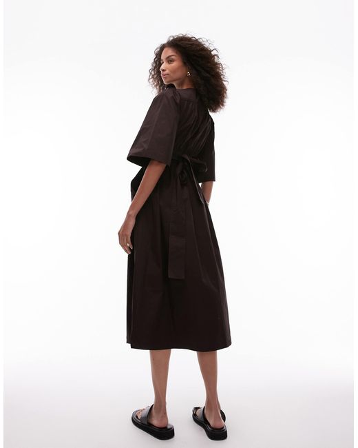 & Other Stories Black Poplin Midaxi Dress With Wrap Front And Puff Sleeves