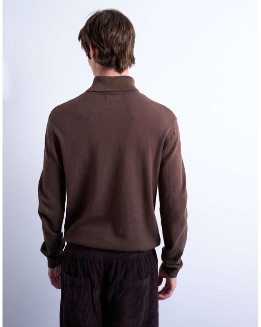 Topman Brown Essential Knitted Roll Neck for men