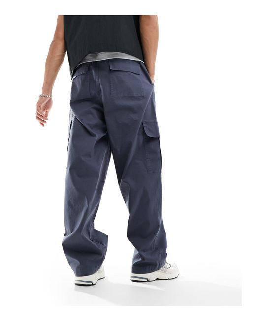 ASOS Blue Loose Cargo Trousers With Elasticated Waist for men