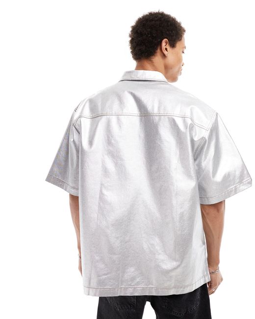 ASOS White Co-ord Boxy Oversized Foil Denim Shirt for men