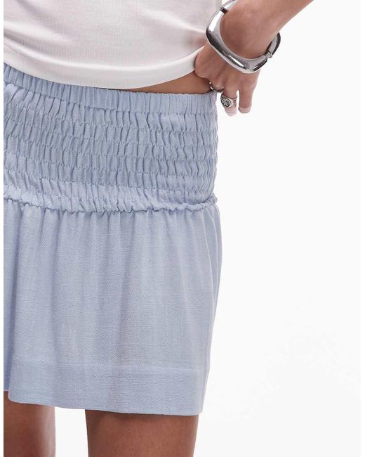 TOPSHOP White Shirred Linen Mini Skirt