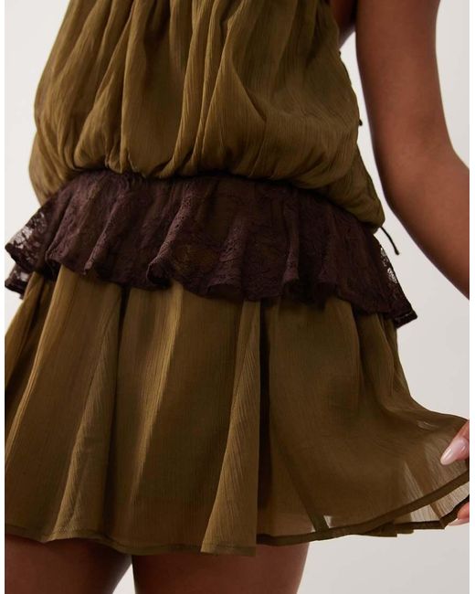 ASOS Brown Cami Mini Dress With Lace Detail And Ruffle Skirt