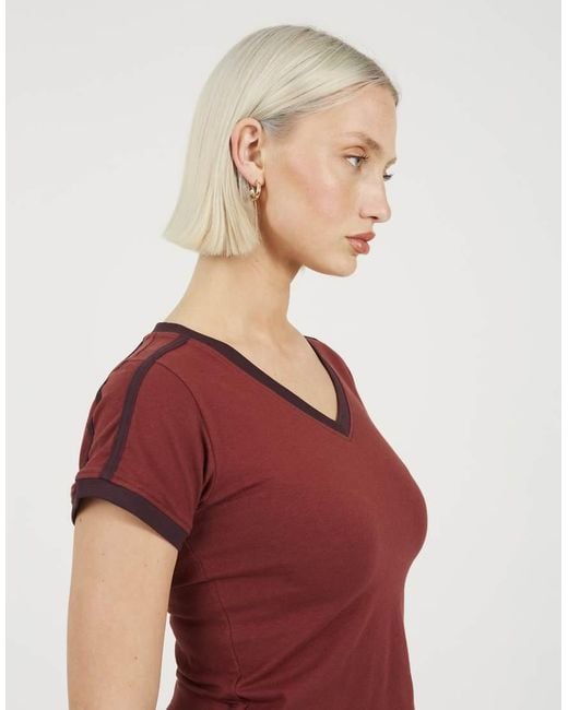 Brave Soul Red Stripe V-Neck T-Shirt