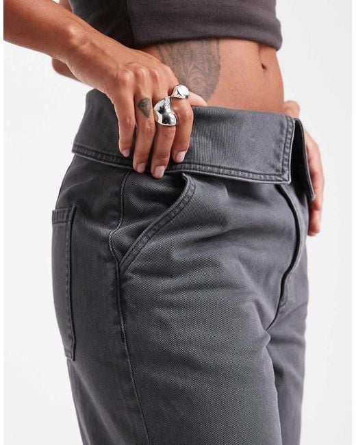 ASOS Black Fold Over Waist Wide Leg Trousers