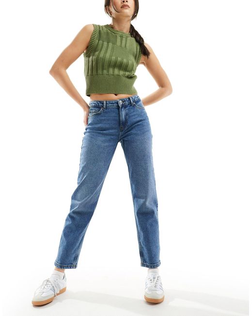Vero Moda Blue Kyla Mid Rise Straight Jeans