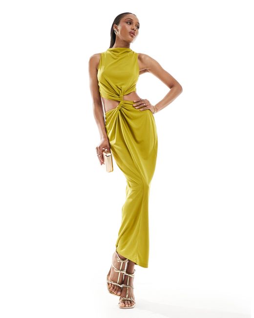 ASOS Yellow Asos Design Tall Slinky Knot Detail Cut Out Midi Dress