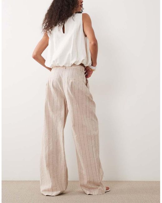 Mango Natural Linen Mix Tailored Straight Pants