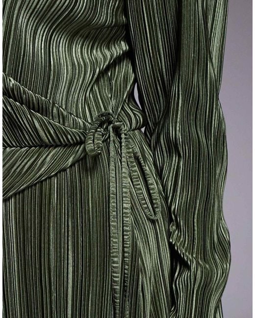 ASOS Green Asos Design Curve Plisse Long Sleeve Wrap Tie Waist Maxi Dress