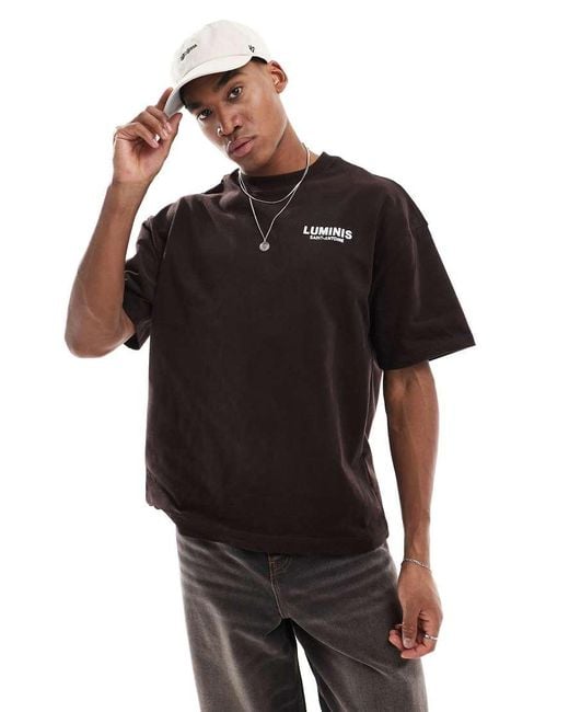 River Island Black Luminis Oversized T-shirt for men