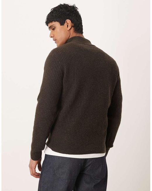 Mango Black Wool Blend Quarter Zip Knitted Jumper for men