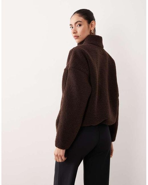 Abercrombie & Fitch Brown Ypb High Neck Quarter Zip Teddy Fleece