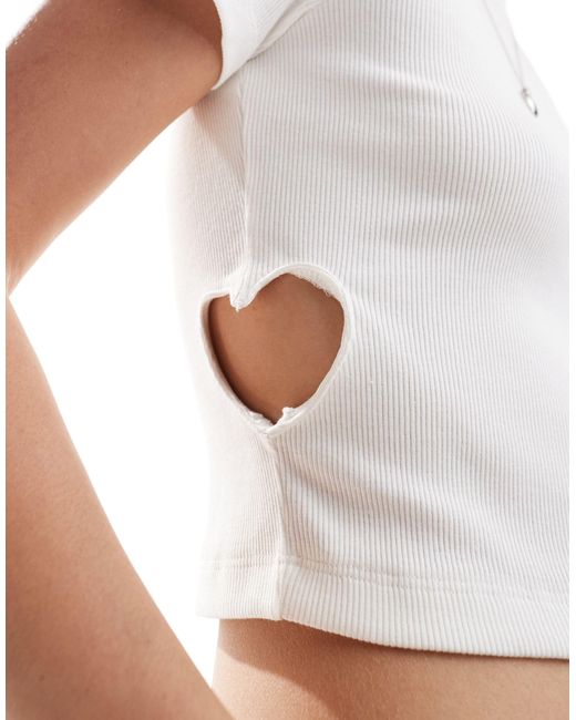 ONLY White Ribbed Top With Open Heart Detail