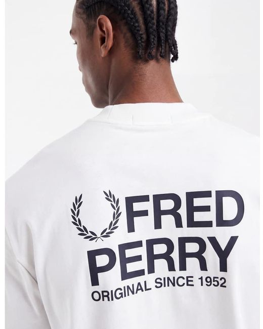 Fred Perry White Back Print Text Logo Graphic T-shirt for men