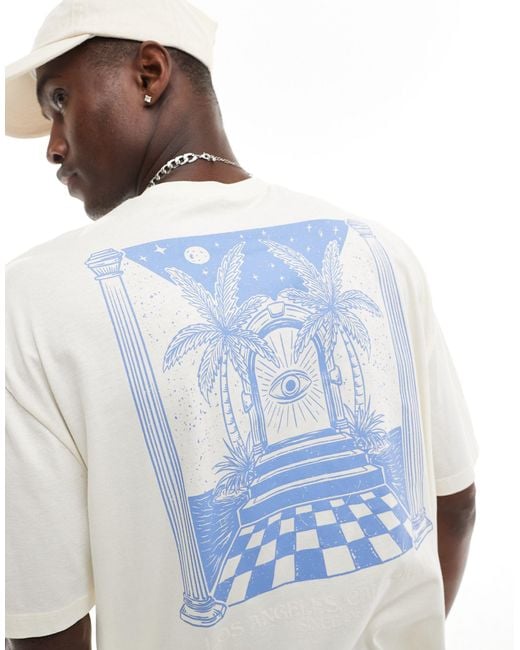 T-shirt oversize bianca con stampa celestiale sul retro di ASOS in Blue da Uomo