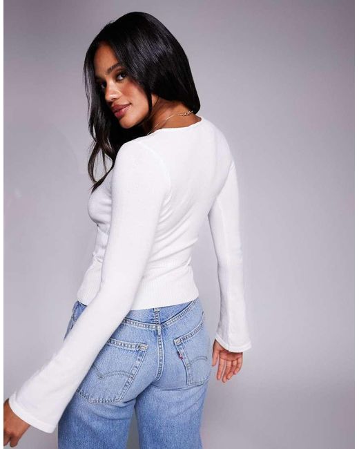 Princess Polly White Craving Flare Sleeve Tie Waist Structured Sweater