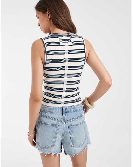 Free People Blue Jamie Button Down Henley Vest