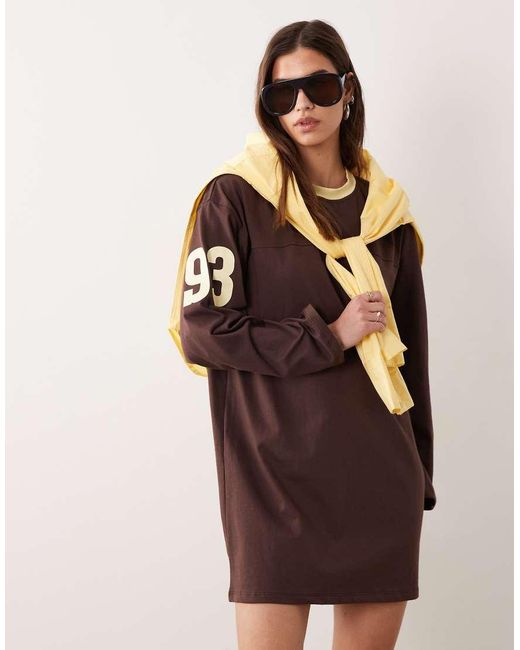 ASOS Brown Long Sleeve Oversized Mini Dress With 93 Graphic Print