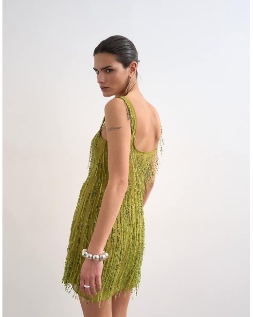 TOPSHOP White Embellished Fringing Mini Dress