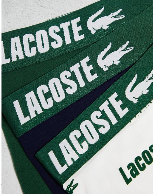 Lacoste Green 3 Pack Branding Stretch Cotton Trunks for men