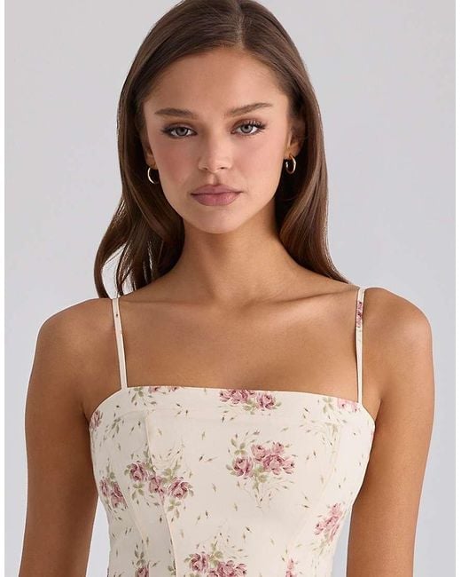 House Of Cb Natural Dolly Ivory Vintage Rose Print Cotton Flared Mini Sundress
